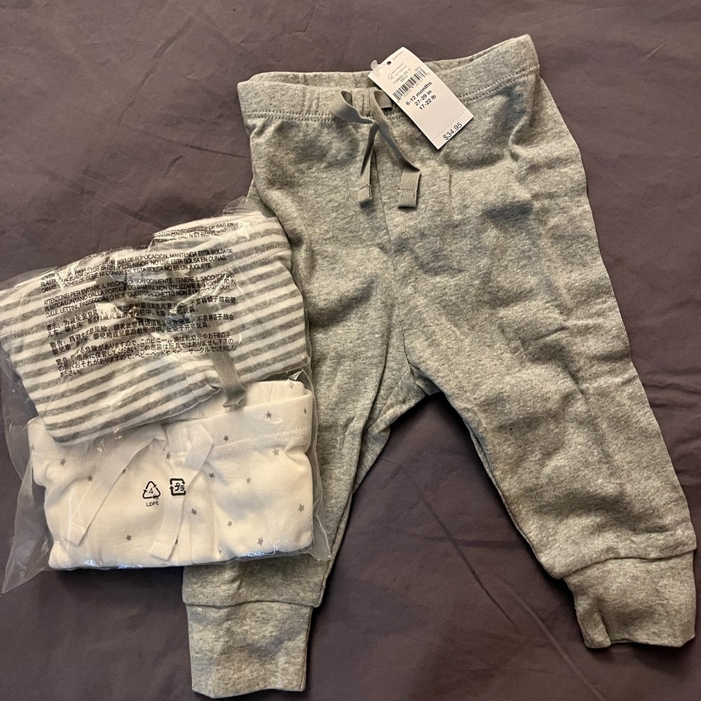 NEW! GAP - Gray Kids Jogger Pants 3 PACK COUNT